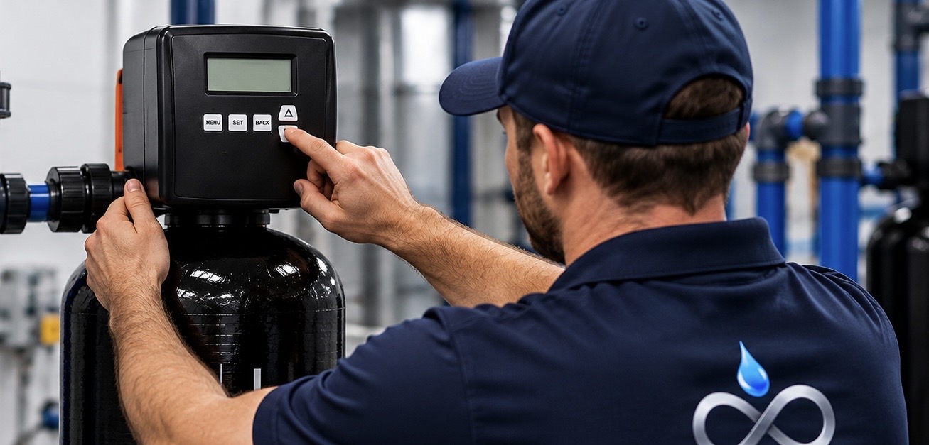 Infinity Water Tech technician servicing a water treatment system